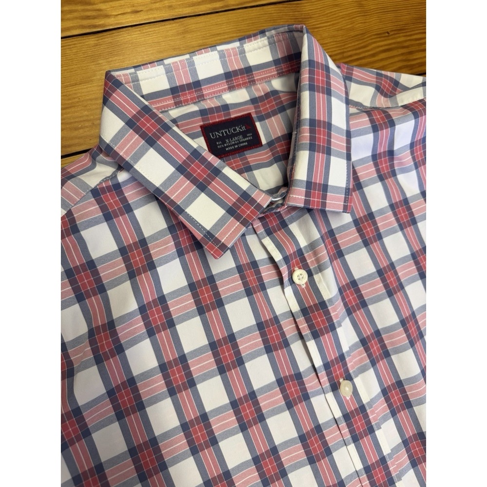UNTUCKit Tour De Paz Plaid Shirt Long Sleeve Button Up Nylon Blend Men's XL
